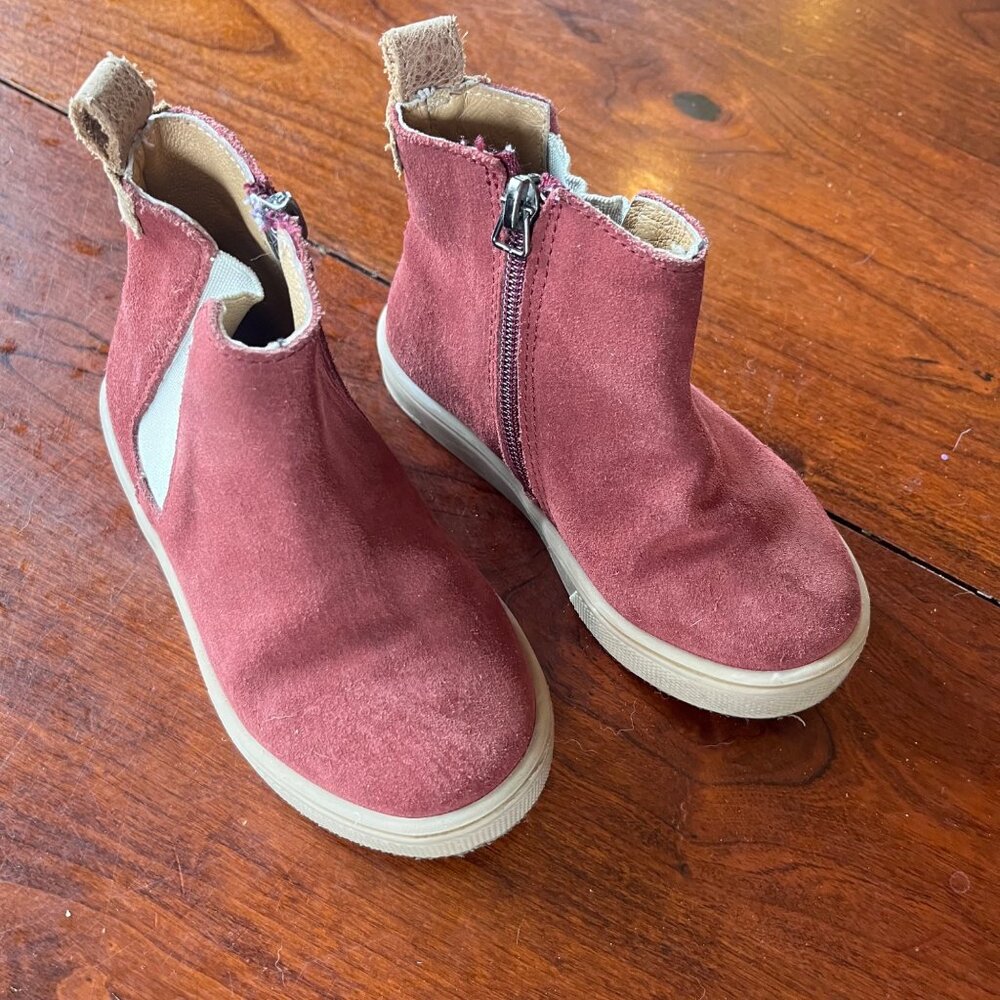 Freshly Picked Leather Suede‎ Toddler Ankle Boots Size 8 Burgundy w/ Side Zipper